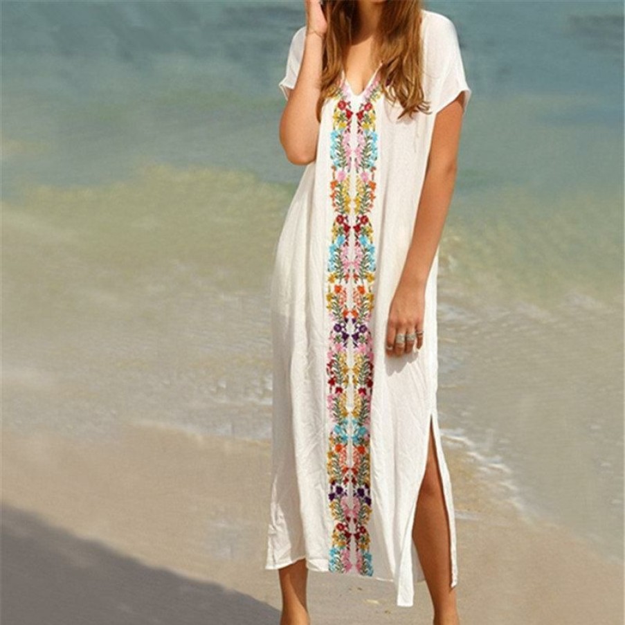 Plus Size Boho Beach Hut Beach | Boho Beach Hut Embroidery Beach Cover Up Beige