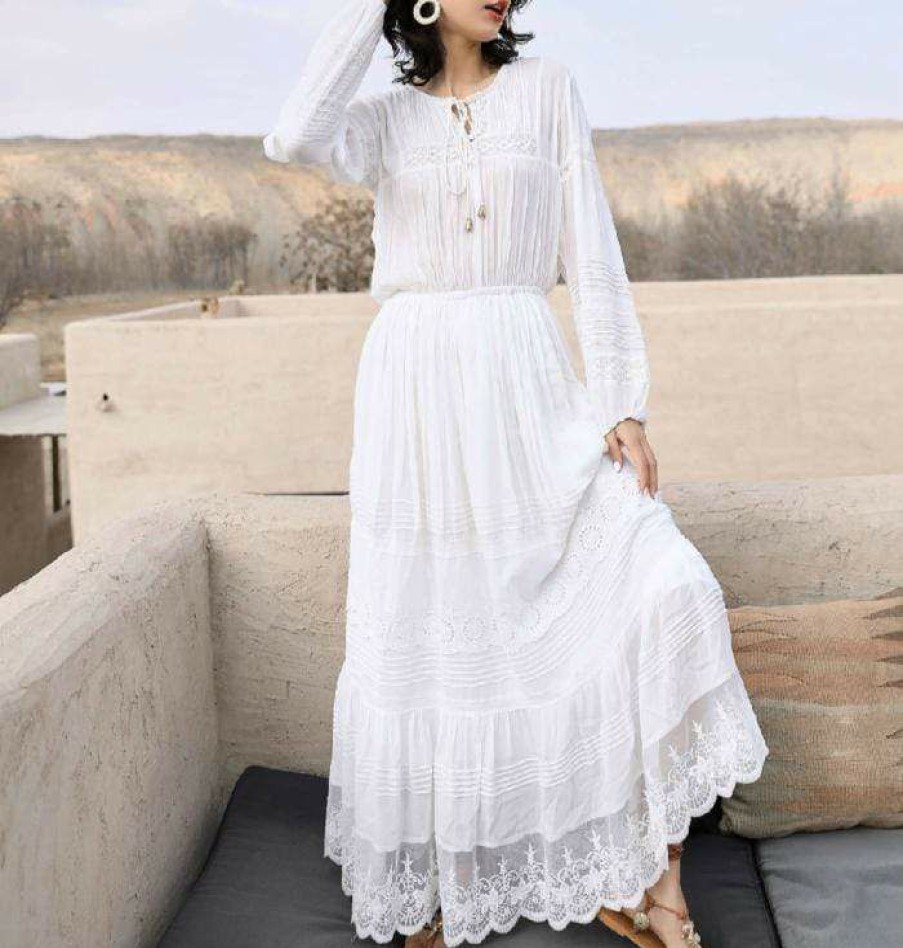 Dresses Boho Beach Hut Beach | Boho Beach Hut Boho Inspired Elegant Lace Sheer Summer Dress Dresses White