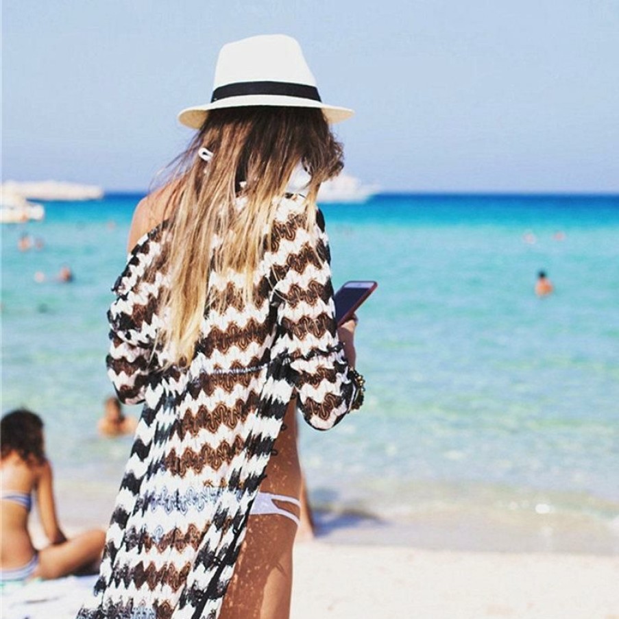 Swim Boho Beach Hut Beach | Boho Beach Hut Long Stripe Beach Crochet Cover Up Swim Black/White