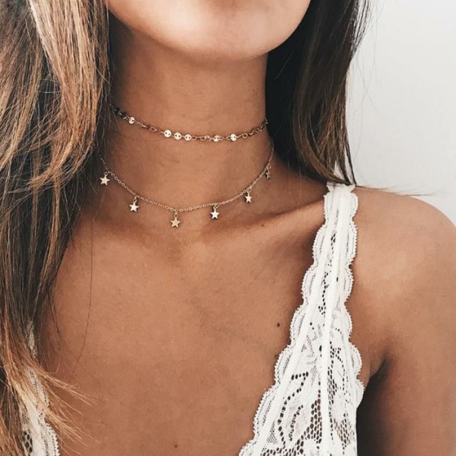 Jewelry Boho Beach Hut Beach | Boho Beach Hut Boho Double Chain Choker Necklace