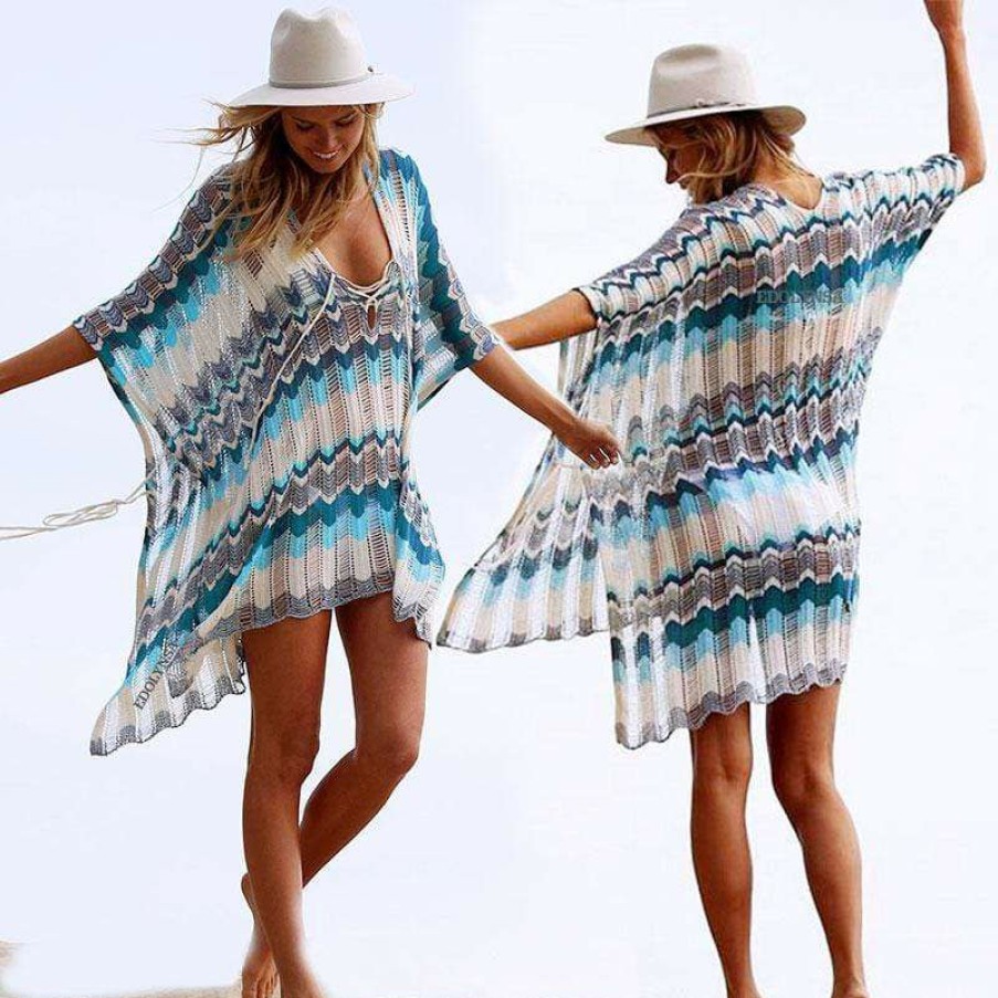 Plus Size Boho Beach Hut Beach | Boho Beach Hut Bohemian Striped Crochet Beach Cover Up