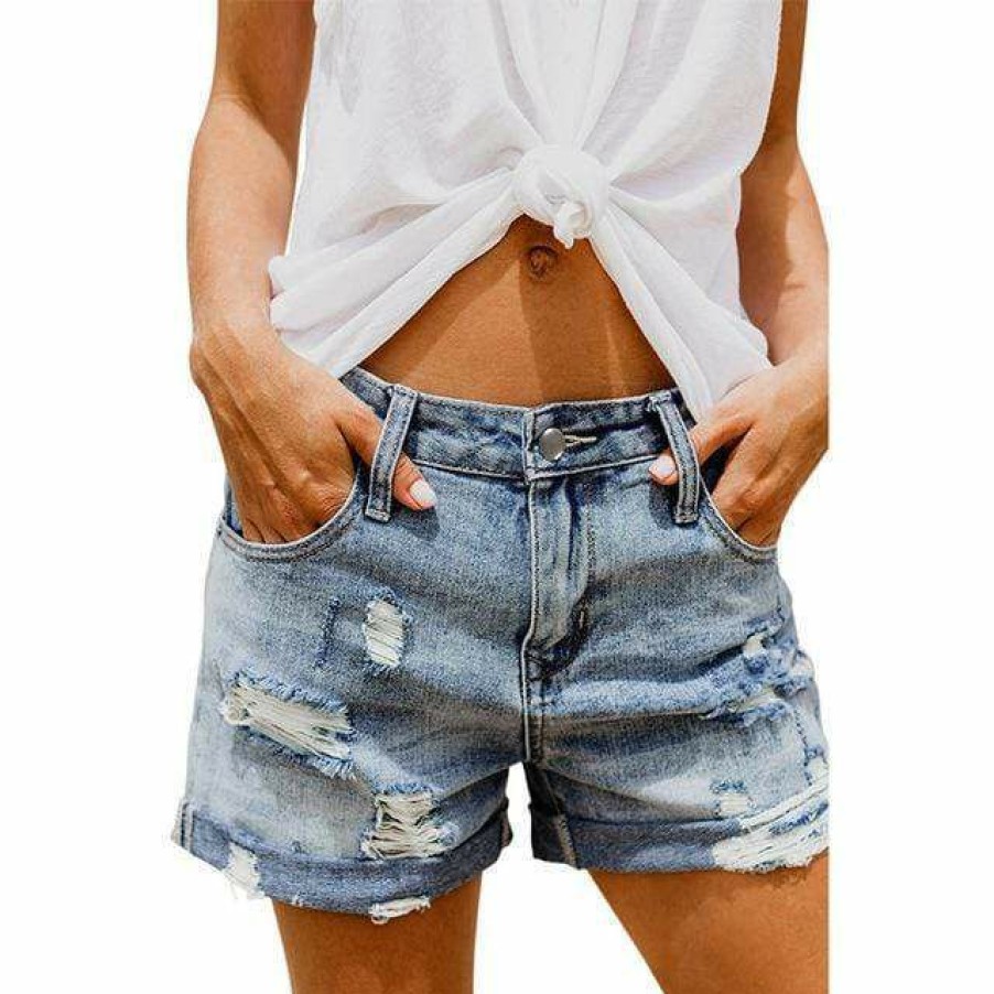 Plus Size Boho Beach Hut Beach | Boho Beach Hut Boyfriend Style Distressed Shorts Denim