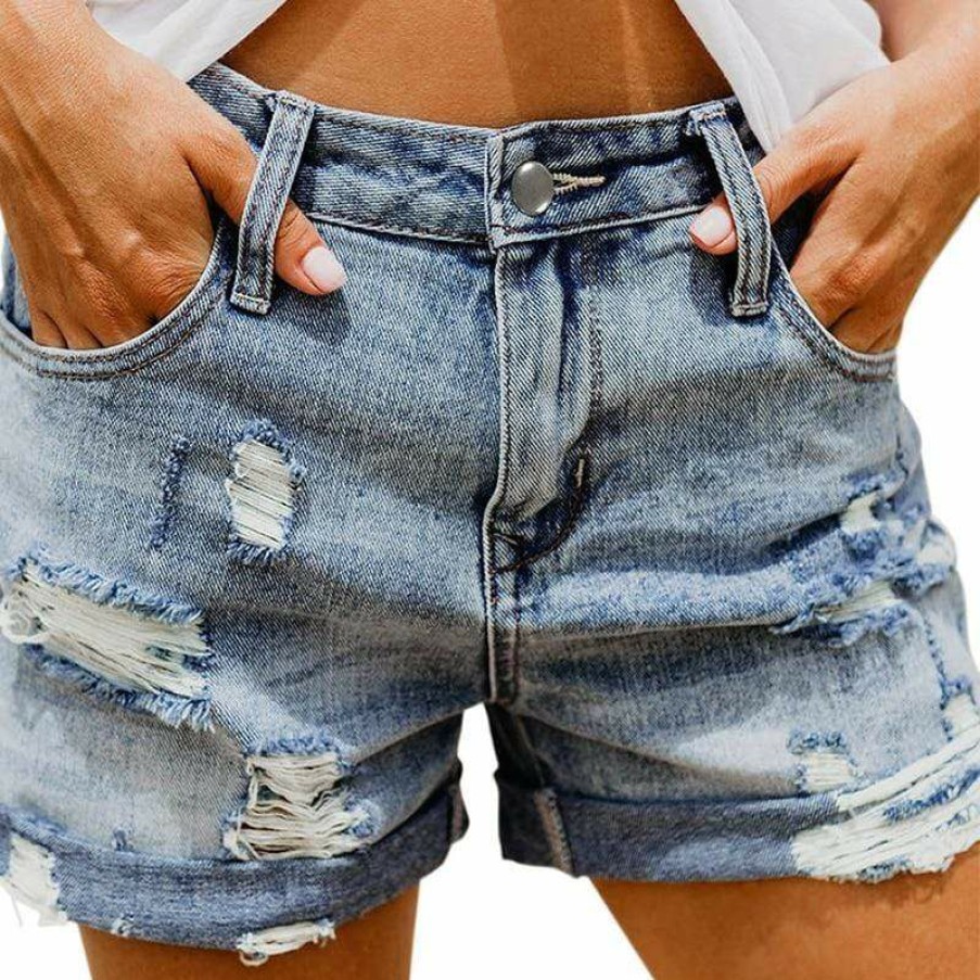 Plus Size Boho Beach Hut Beach | Boho Beach Hut Boyfriend Style Distressed Shorts Denim