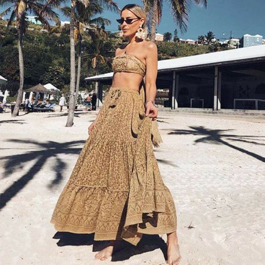 Bottoms Boho Beach Hut Beach | Boho Beach Hut Bottoms Boho Hippie Maxi Skirt Gold