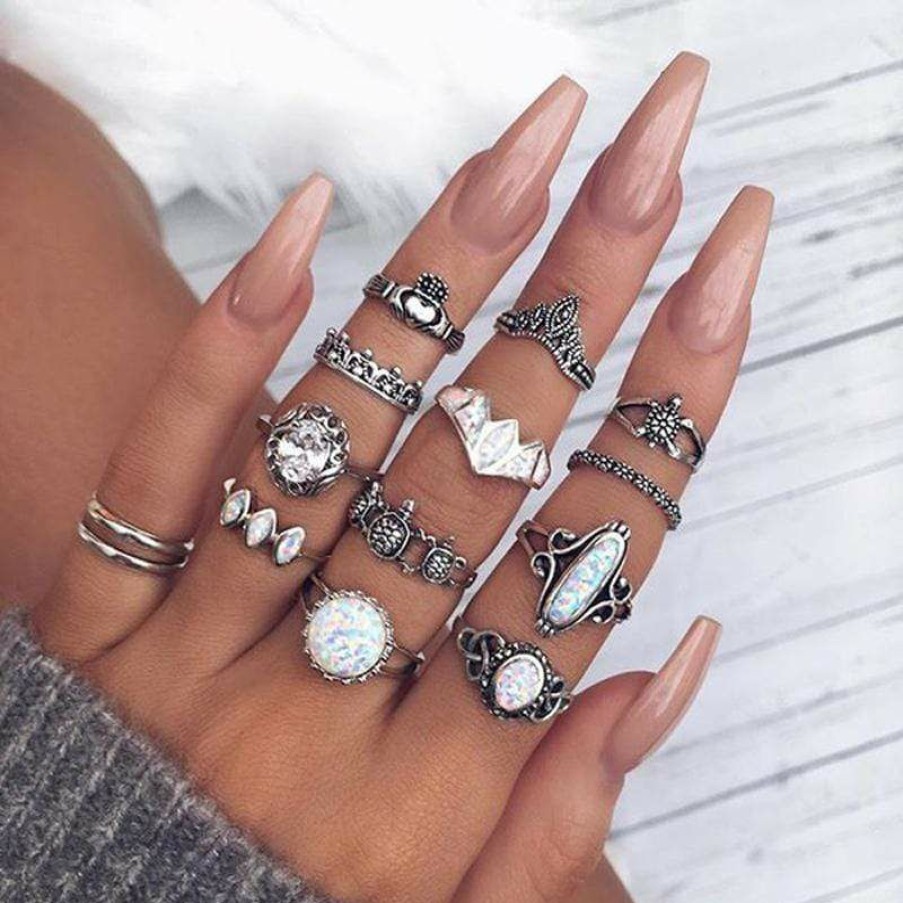 Jewelry Boho Beach Hut Beach | Boho Beach Hut Vintage Antique 12Pc Ring Set Jewelry