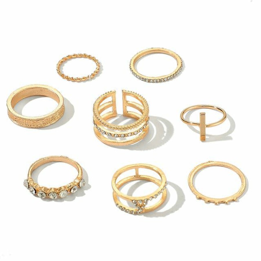 Jewelry Boho Beach Hut Beach | Boho Beach Hut Jewelry Bohemian 8 Piece Ring Set Gold