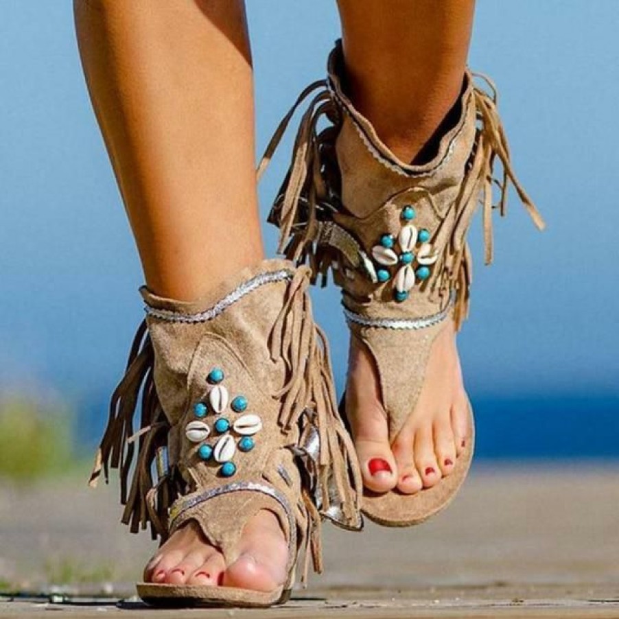 Footwear Boho Beach Hut Beach | Boho Beach Hut Boho Vintage Beaded Tassel Sandals Footwear