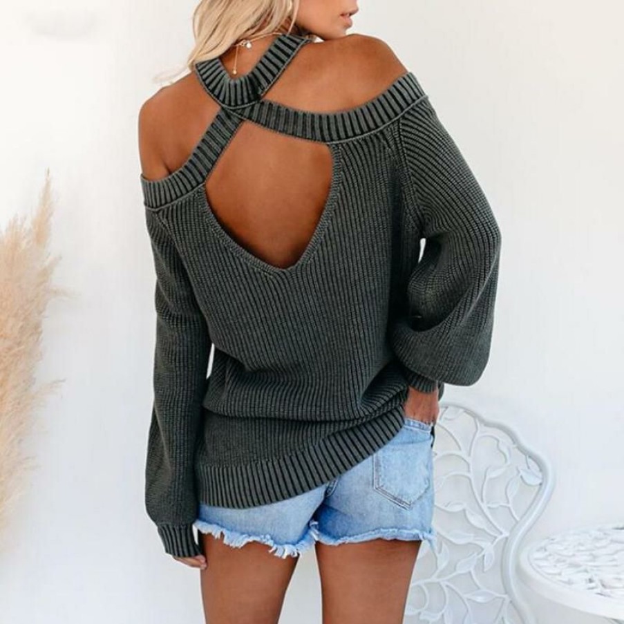 Plus Size Boho Beach Hut Beach | Boho Beach Hut Backless Criss Cross Knit Sweater Tops