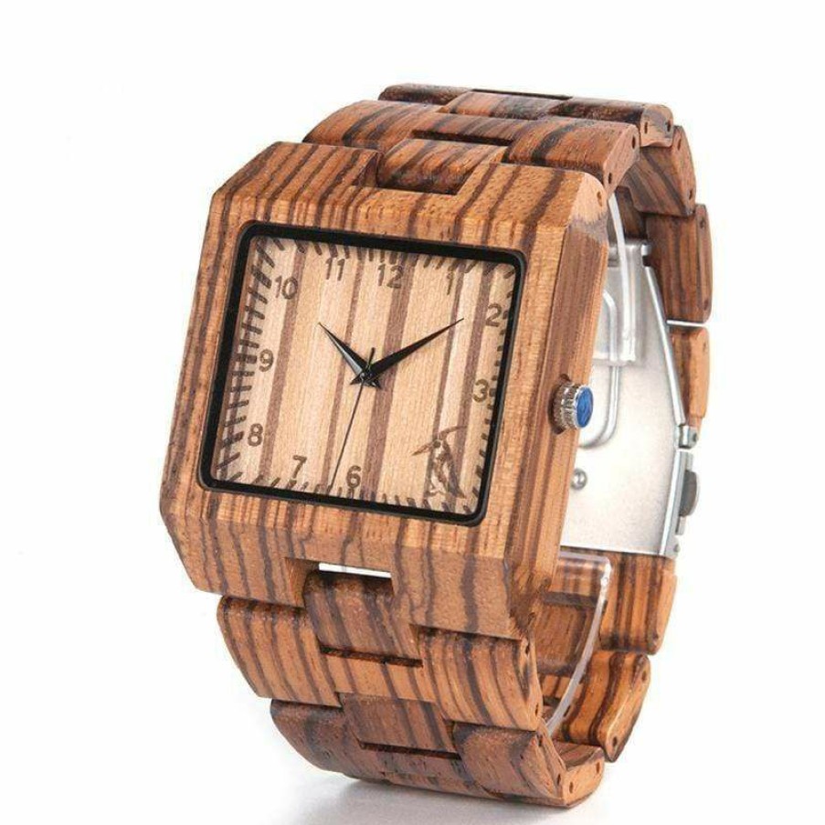 Watches Boho Beach Hut Beach | Boho Beach Hut Men'S Watches Bobo Bird Wooden Watch Rectangle Zebra