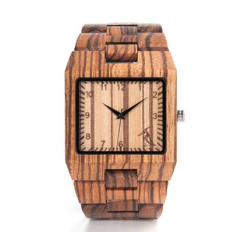 Watches Boho Beach Hut Beach | Boho Beach Hut Men'S Watches Bobo Bird Wooden Watch Rectangle Zebra