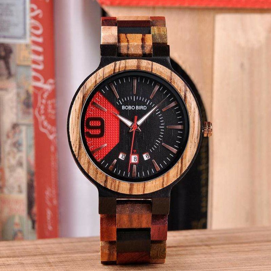 Watches Boho Beach Hut Beach | Boho Beach Hut Bobo Bird Colorful Wooden Watch Date Display Quartz Red