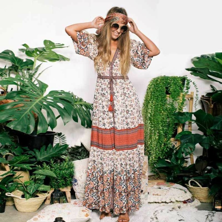 Dresses Boho Beach Hut Beach | Boho Beach Hut Dresses Boho Print Maxi Dress Floral