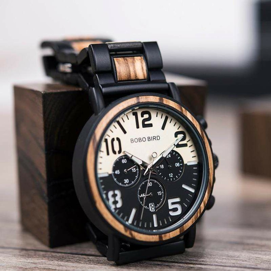 Watches Boho Beach Hut Beach | Boho Beach Hut Men'S Watches Bobo Bird Wooden Stainless Steel Watch