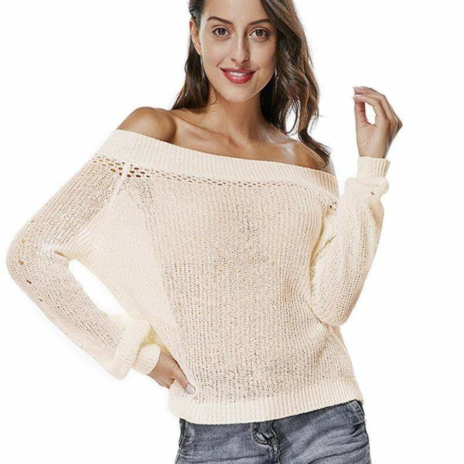 Tops Boho Beach Hut Beach | Boho Beach Hut Off Shoulder Knit Sweater