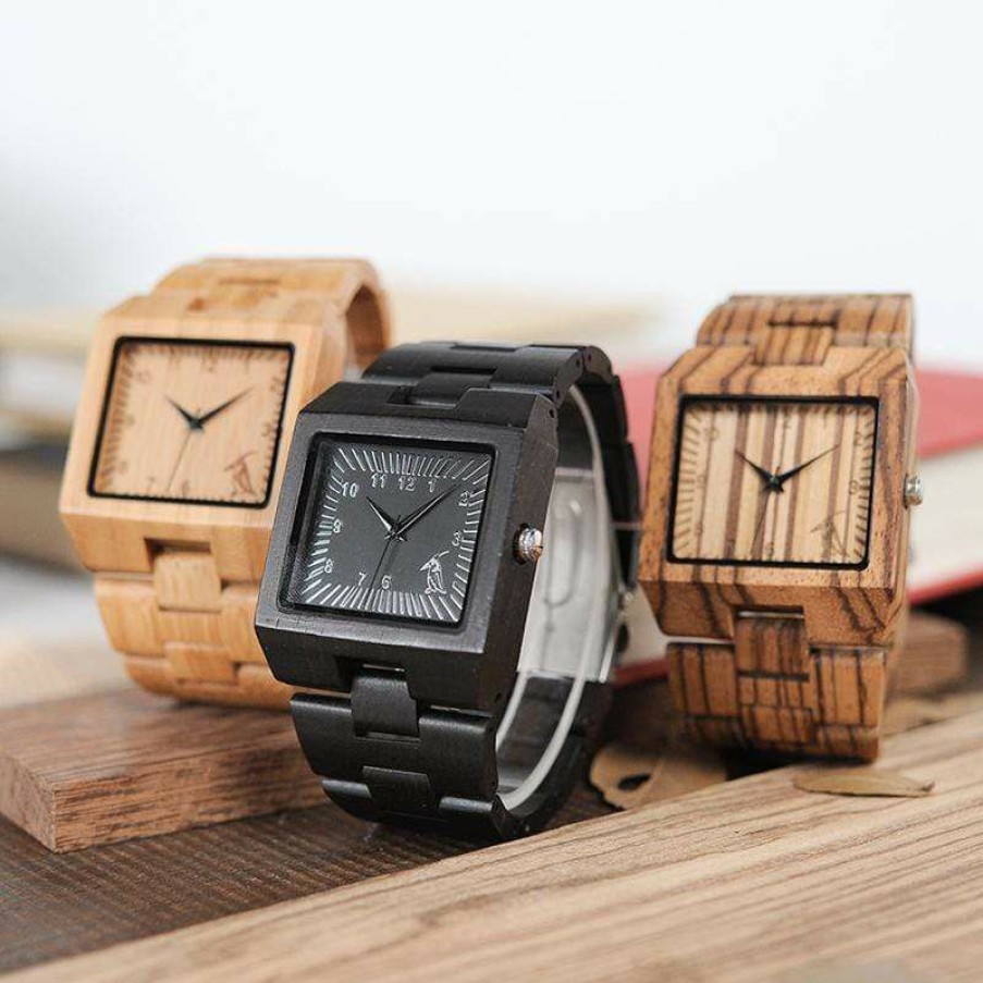 Watches Boho Beach Hut Beach | Boho Beach Hut Bobo Bird Wooden Watch With Rectangular Face