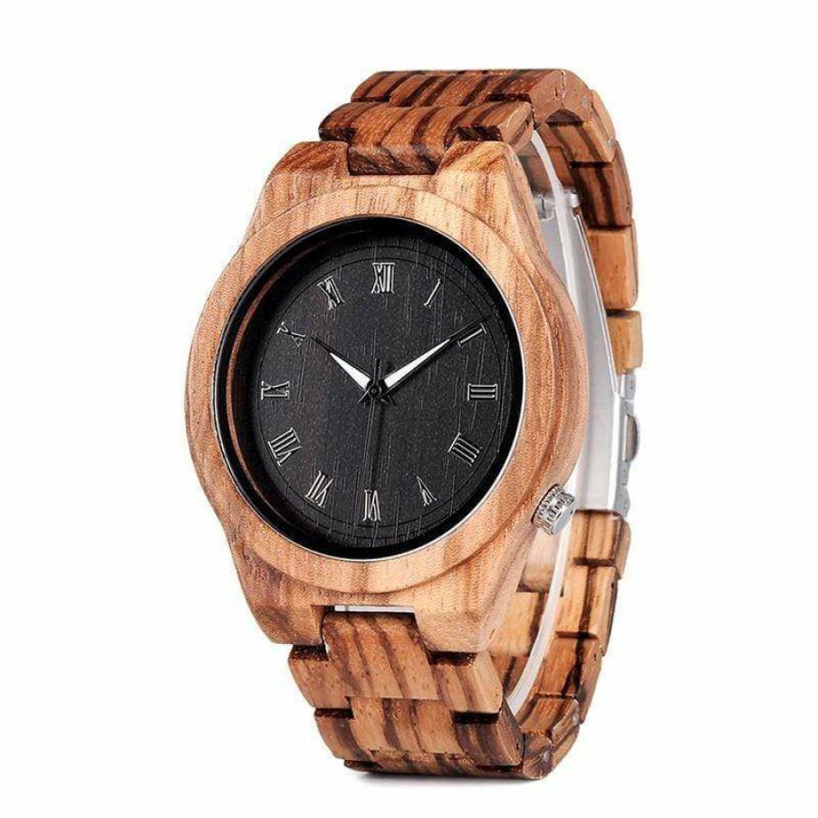 Watches Boho Beach Hut Beach | Boho Beach Hut Bobo Bird Zebra Full Wood Watch With Wood Band Zebra Wood