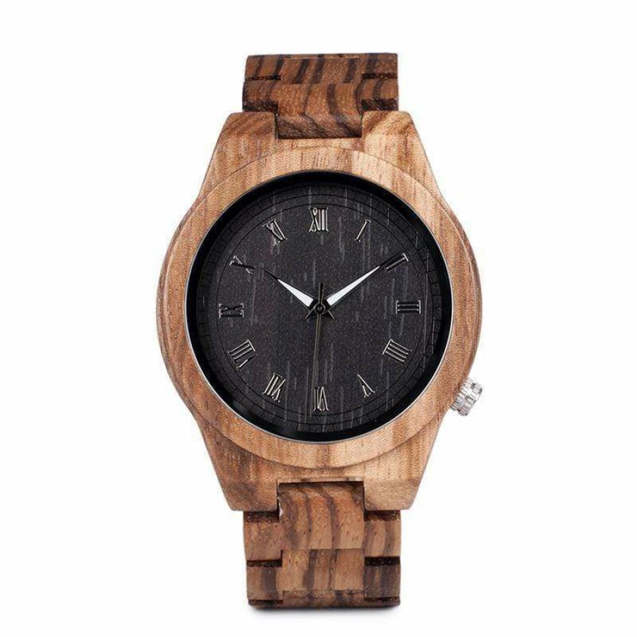 Watches Boho Beach Hut Beach | Boho Beach Hut Bobo Bird Zebra Full Wood Watch With Wood Band Zebra Wood