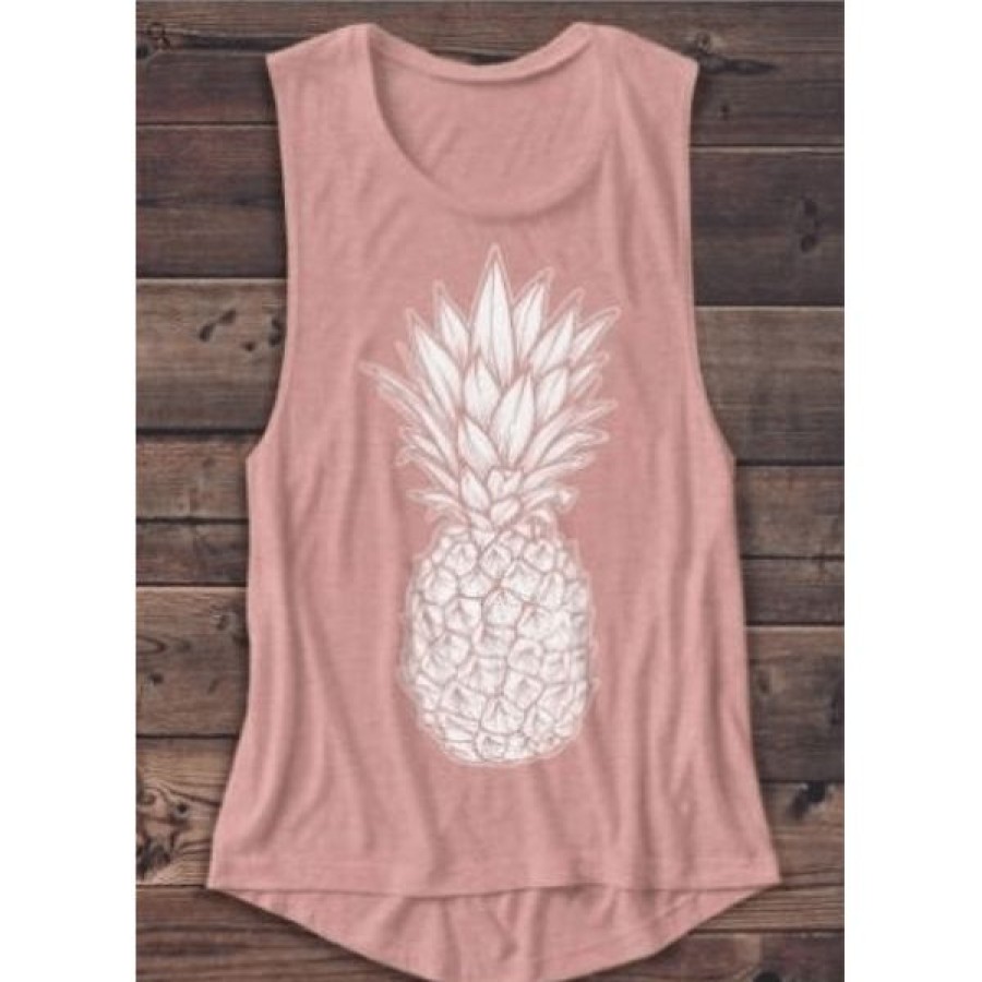 Tops Boho Beach Hut Beach | Boho Beach Hut Pineapple Printed Tank Tops Pink