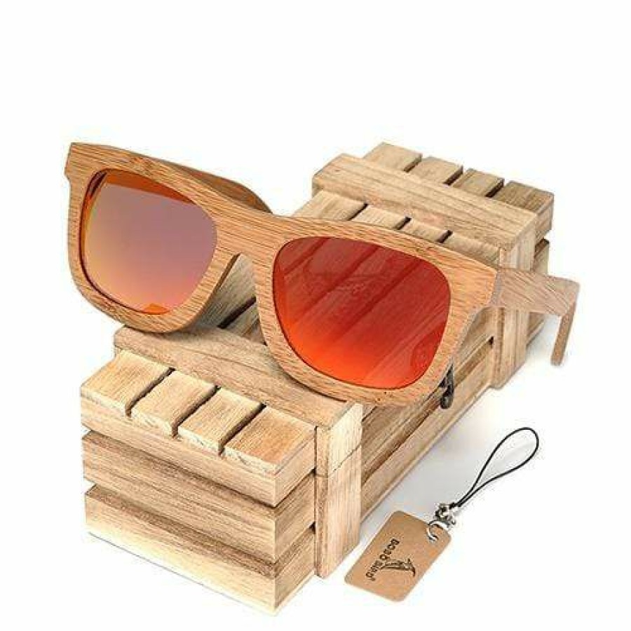 Sunglasses Boho Beach Hut Beach | Boho Beach Hut Bobo Bird Wooden Sunglasses Red Polarized Lenses