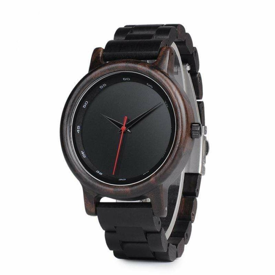 Watches Boho Beach Hut Beach | Boho Beach Hut Men'S Watches Bobo Bird Ebony Wooden Watch Calibration Circle Quartz Black Face