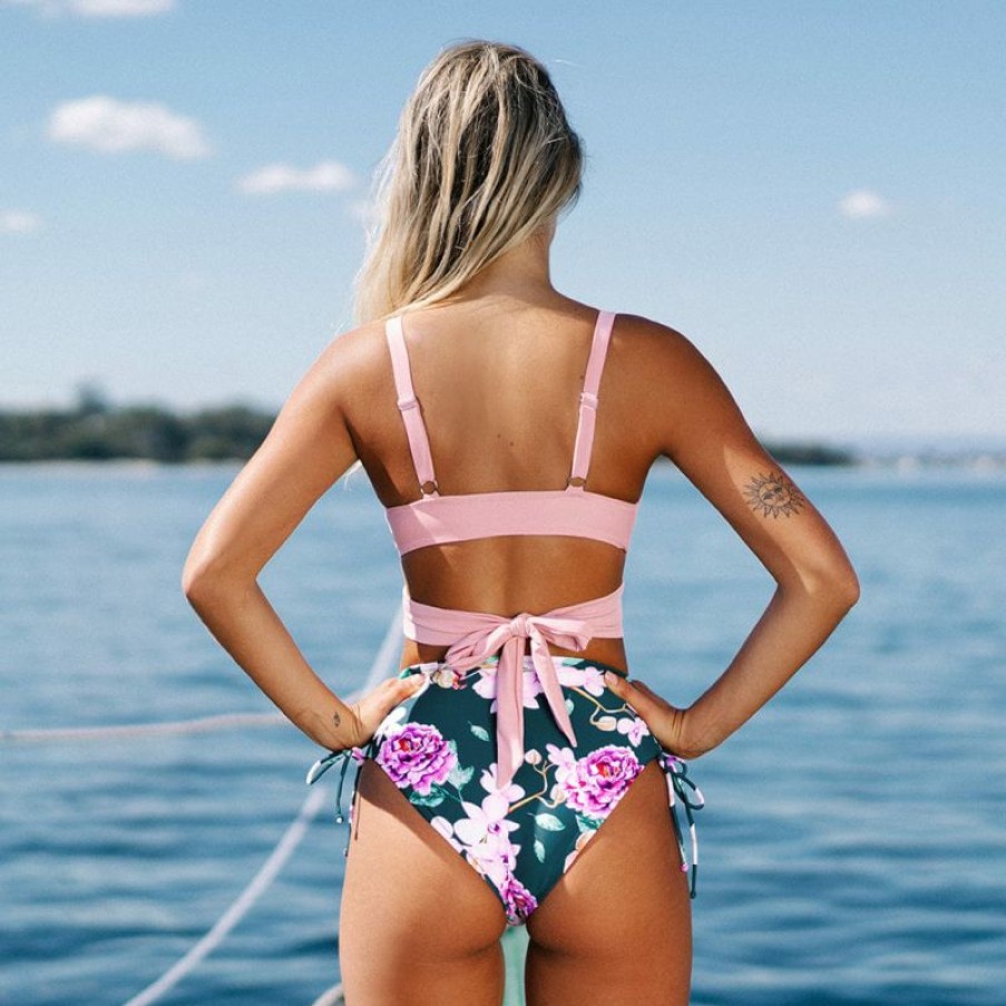 Plus Size Boho Beach Hut Beach | Boho Beach Hut Swim Floral Print High Waist Bikini