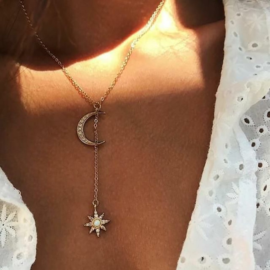 Jewelry Boho Beach Hut Beach | Boho Beach Hut Jewelry Boho Crescent Moon Pendant Necklace Gold