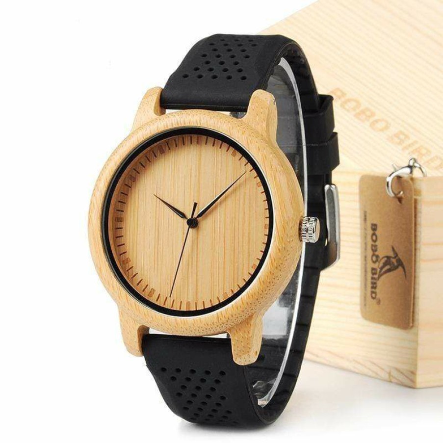 Watches Boho Beach Hut Beach | Boho Beach Hut Bobo Bird Natural Bamboo Wooden Watch Silicone Band