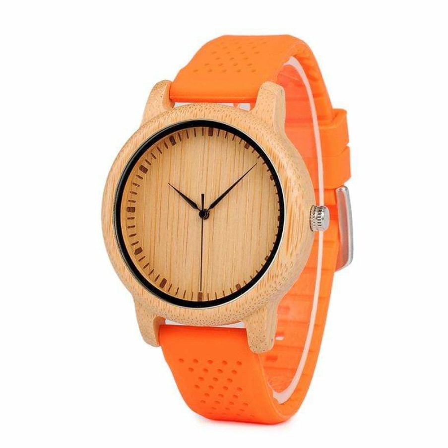 Watches Boho Beach Hut Beach | Boho Beach Hut Bobo Bird Natural Bamboo Wooden Watch Silicone Band