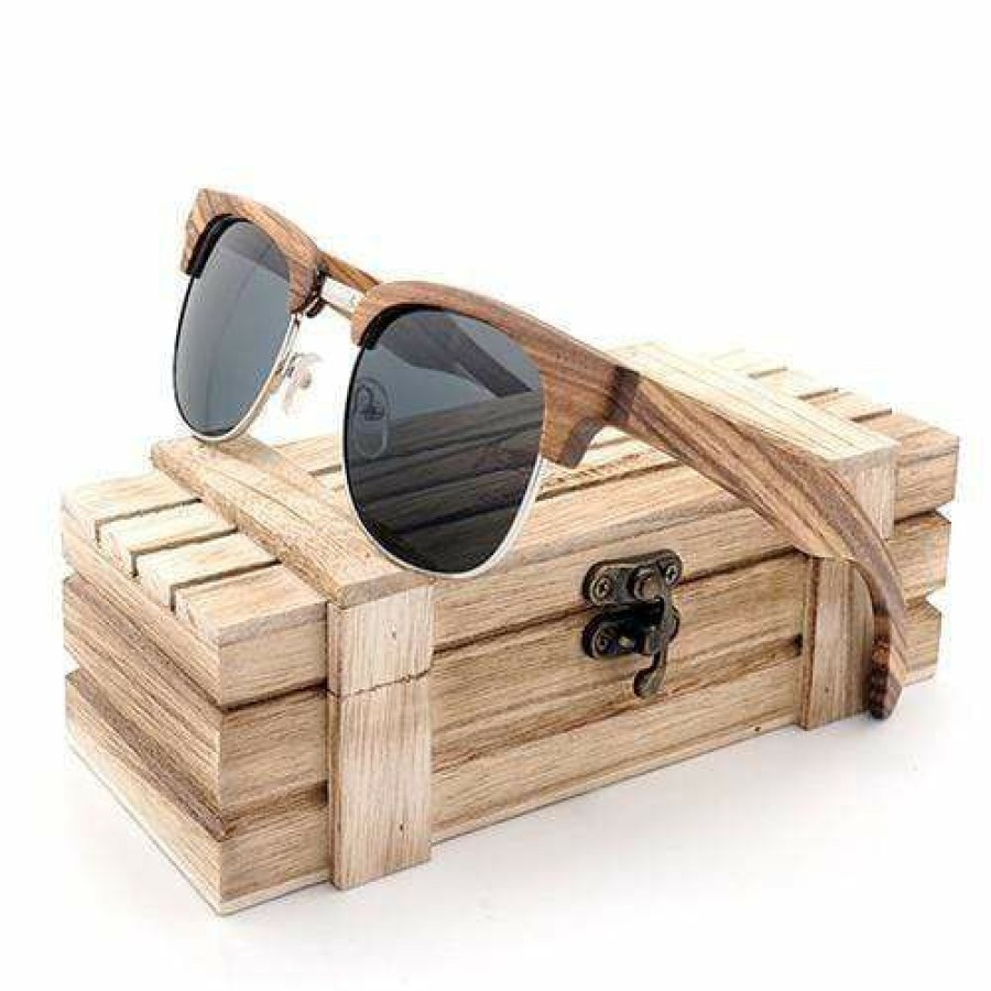 Sunglasses Boho Beach Hut Beach | Boho Beach Hut Bobo Bird Zebra Wood Sunglasses Semi Frame Polarized Lenses