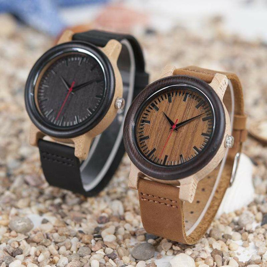 Watches Boho Beach Hut Beach | Boho Beach Hut Men'S Watches Bobo Bird Bamboo Wooden Watch Leather Band