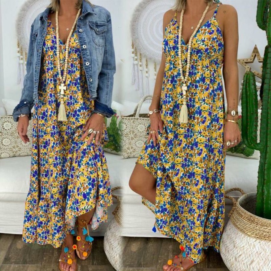 Plus Size Boho Beach Hut Beach | Boho Beach Hut Dresses Sleeveless Vintage Floral Maxi Dress