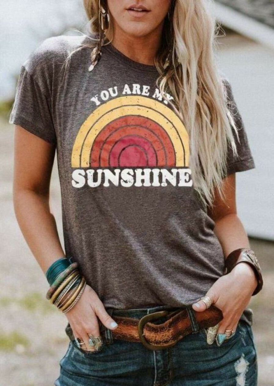 Plus Size Boho Beach Hut Beach | Boho Beach Hut Tops You Are My Sunshine Tee Gray