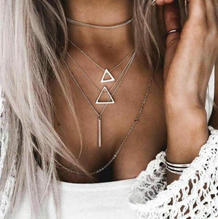 Jewelry Boho Beach Hut Beach | Boho Beach Hut Jewelry Multilayer Chain Necklace Silver