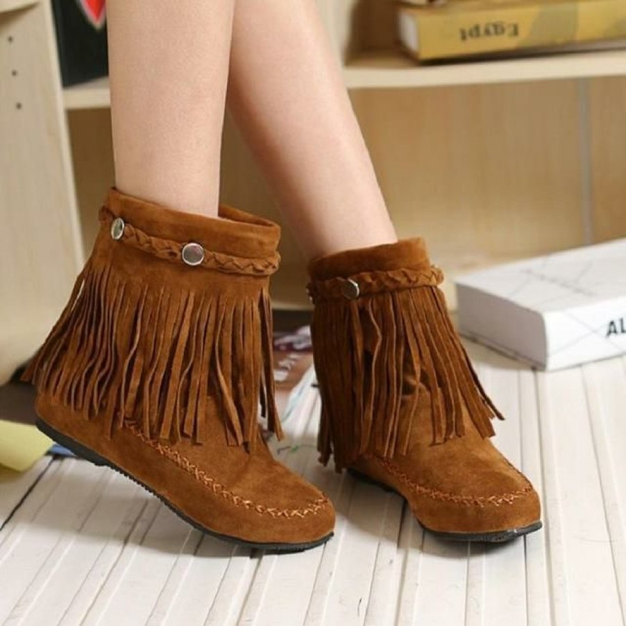 Footwear Boho Beach Hut Beach | Boho Beach Hut Footwear Boho Tassel Fringe Faux Suede Boots