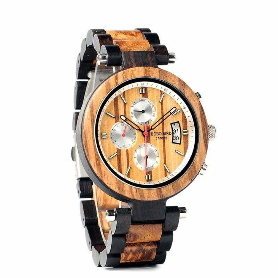 Watches Boho Beach Hut Beach | Boho Beach Hut Bobo Bird Multi-Function Ebony Wooden Watch Wood Grain