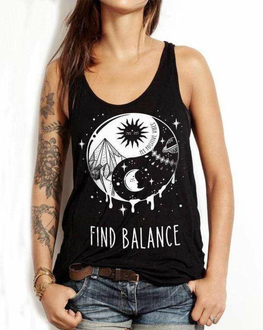 Plus Size Boho Beach Hut Beach | Boho Beach Hut Find Balance Tank Black