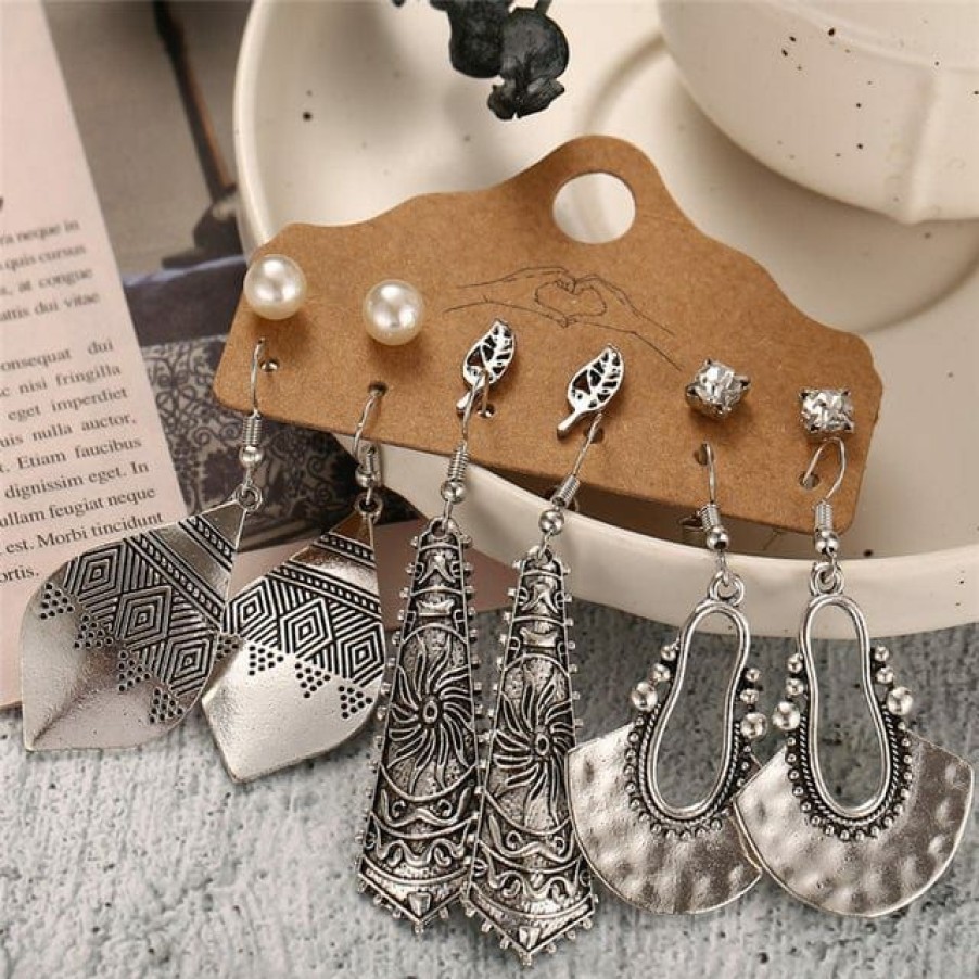 Jewelry Boho Beach Hut Beach | Boho Beach Hut Vintage Drop Earring Set Silver