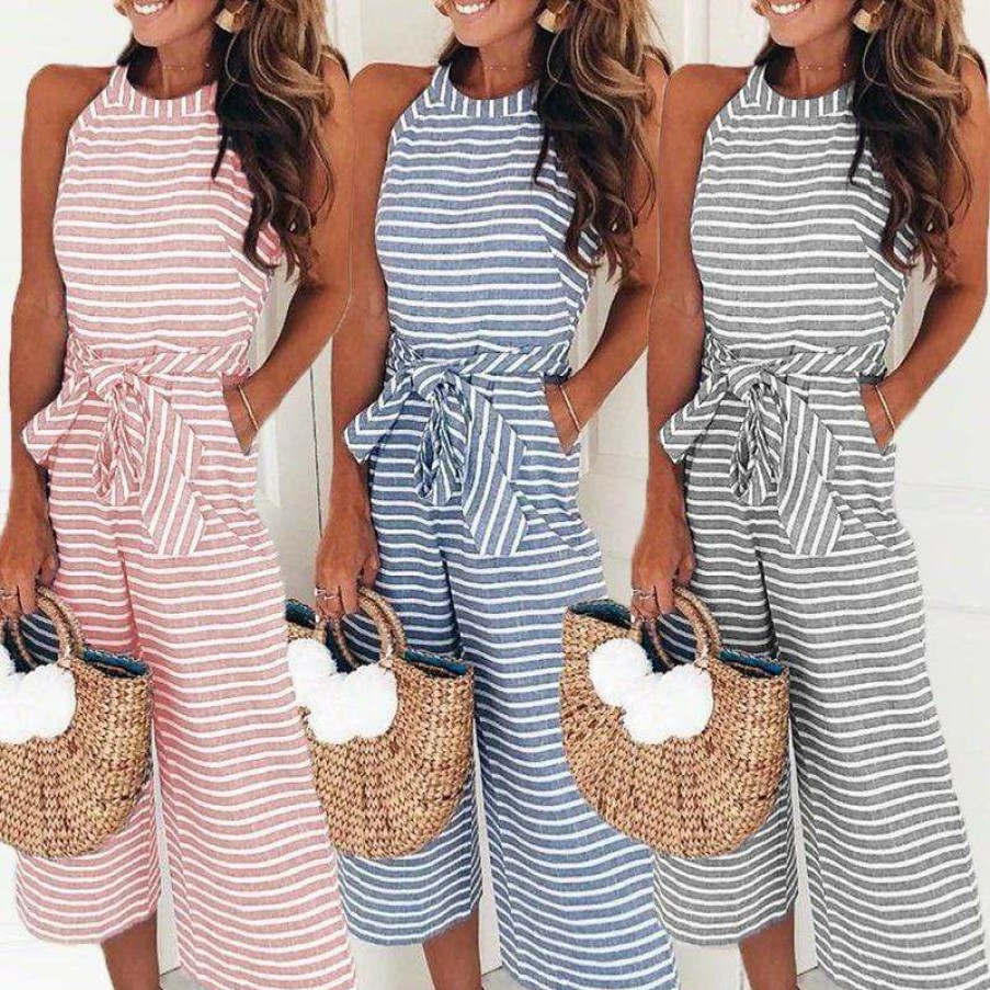 Plus Size Boho Beach Hut Beach | Boho Beach Hut Boho Striped Sleeveless Rompers