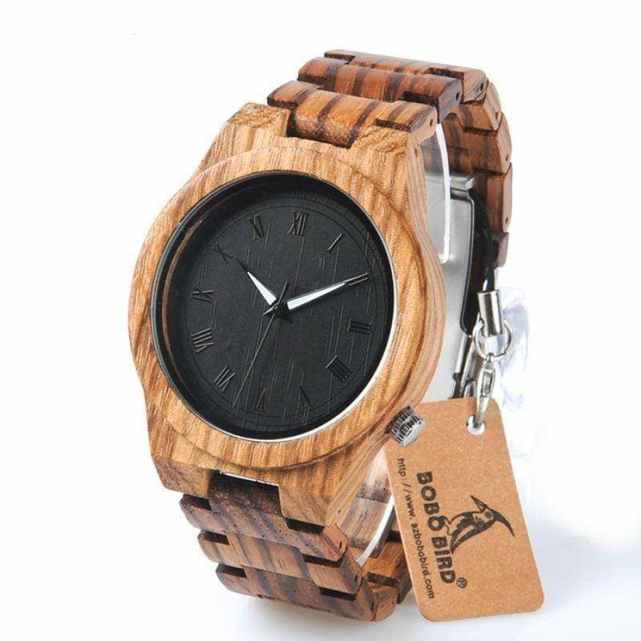 Watches Boho Beach Hut Beach | Boho Beach Hut Bobo Bird En Quartz Watch Analog Luminous Pointers Men'S Watches Zebra Wood