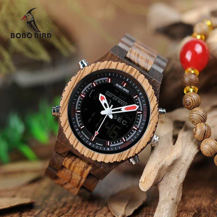 Watches Boho Beach Hut Beach | Boho Beach Hut Men'S Watches Bobo Bird Wooden Watch Dual Display