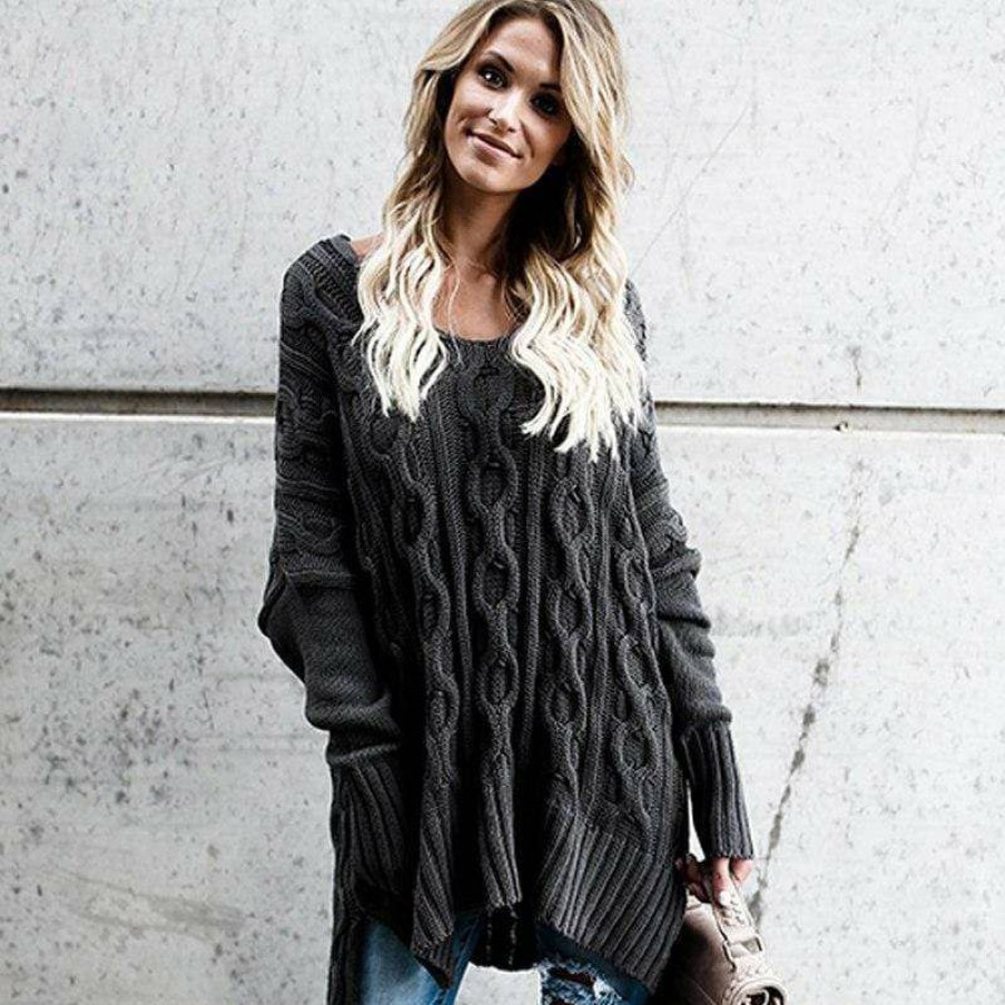 Plus Size Boho Beach Hut Beach | Boho Beach Hut Tops Oversized Twist Knit Sweater Black