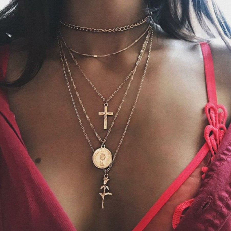 Jewelry Boho Beach Hut Beach | Boho Beach Hut Bohemian Cross Pendant Necklace Jewelry Gold