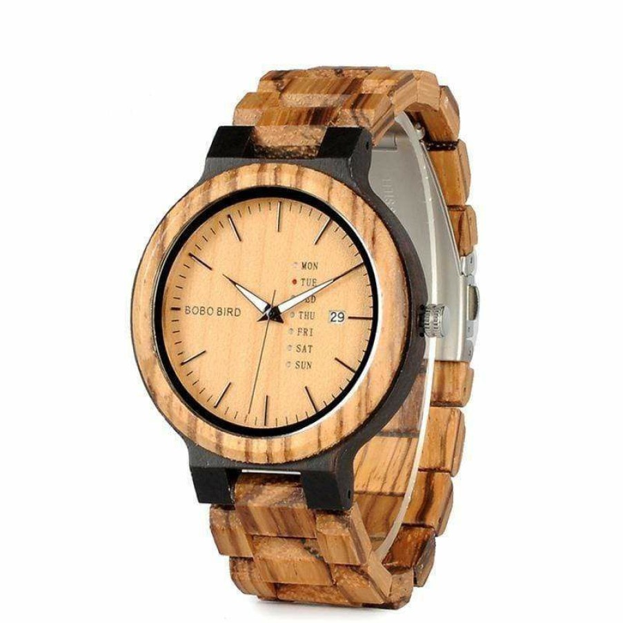 Watches Boho Beach Hut Beach | Boho Beach Hut Men'S Watches Bobo Bird Bamboo Wooden Watch For Men With Week And Date