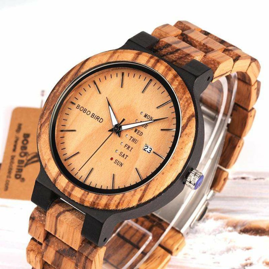 Watches Boho Beach Hut Beach | Boho Beach Hut Men'S Watches Bobo Bird Bamboo Wooden Watch For Men With Week And Date