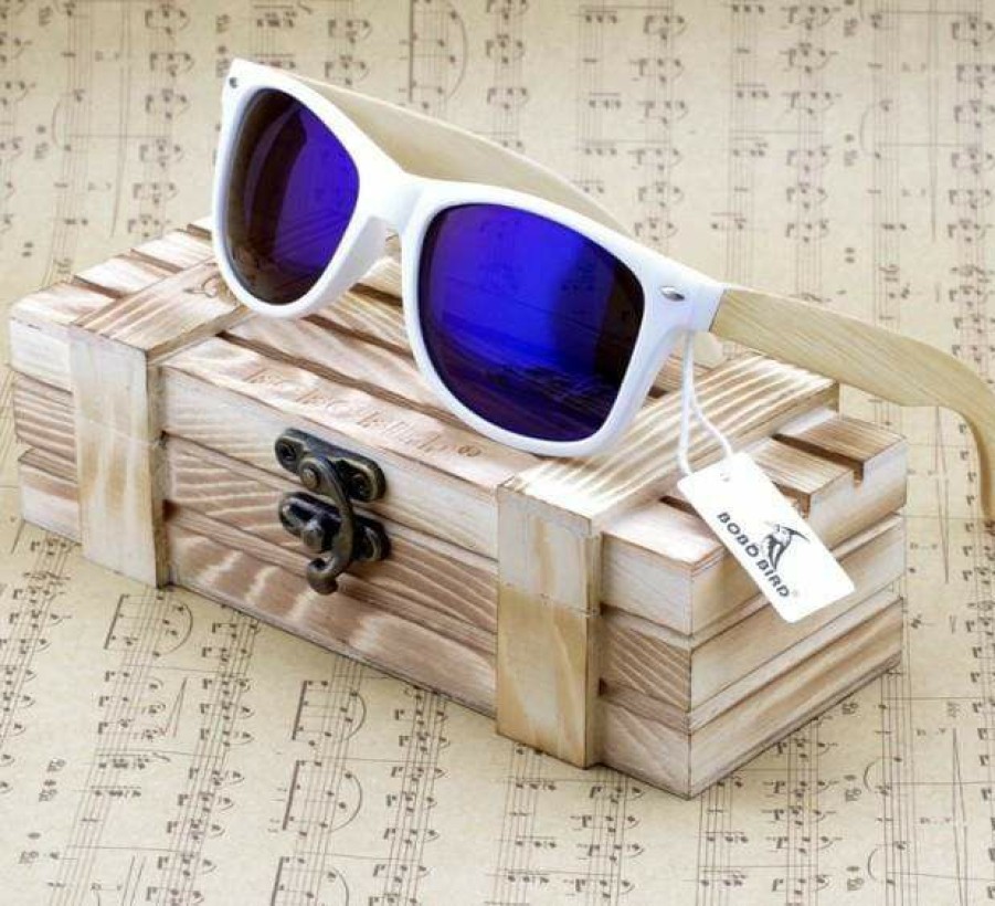 Sunglasses Boho Beach Hut Beach | Boho Beach Hut Wooden Sunglasses With Bamboo & White Plastic Frame And Colorful Polarized Lens Women'S Sunglasses