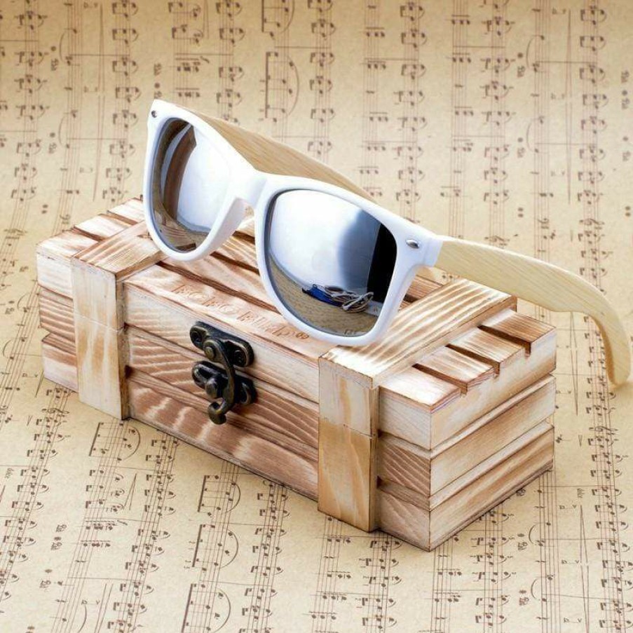 Sunglasses Boho Beach Hut Beach | Boho Beach Hut Wooden Sunglasses With Bamboo & White Plastic Frame And Colorful Polarized Lens Women'S Sunglasses