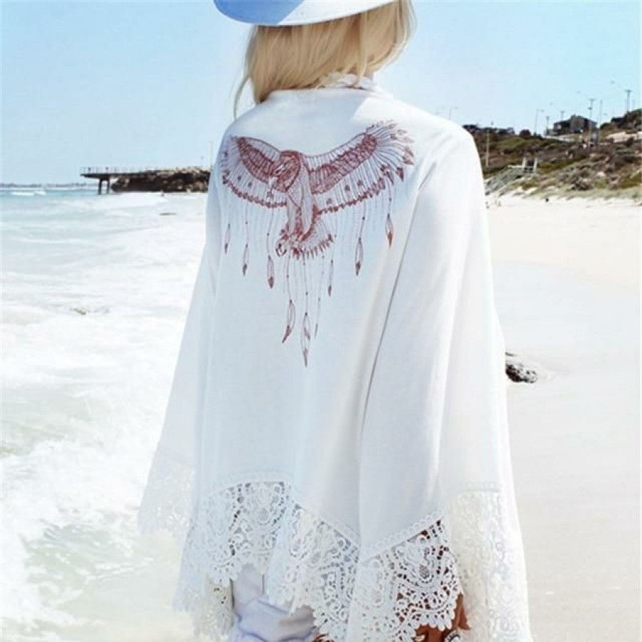 Plus Size Boho Beach Hut Beach | Boho Beach Hut Lace Beach Cover Up Cardigan White