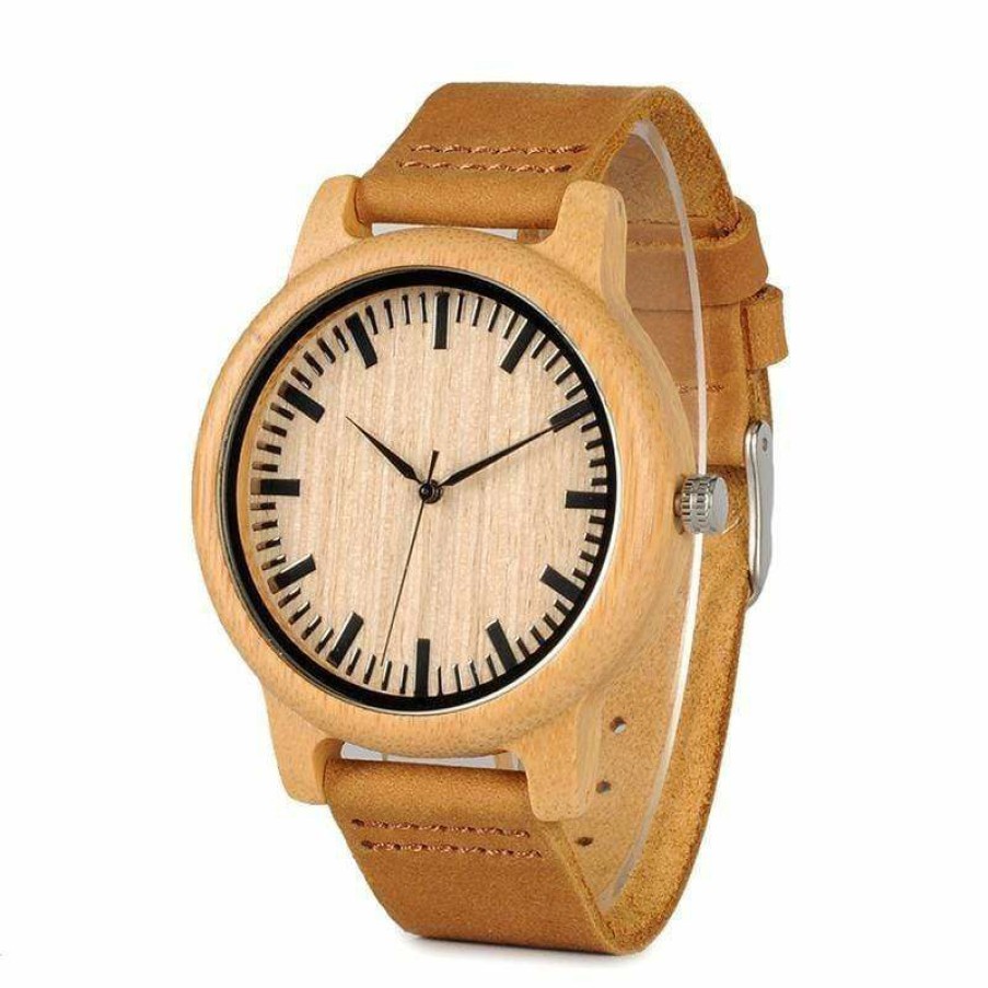 Watches Boho Beach Hut Beach | Boho Beach Hut Bobo Bird Natural Bamboo Wooden Watch With Leather Band Men'S Watches