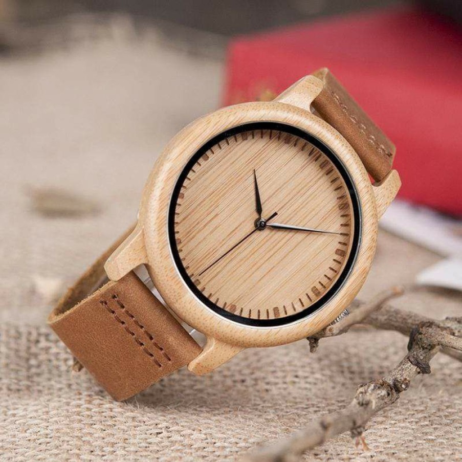 Watches Boho Beach Hut Beach | Boho Beach Hut Bobo Bird Natural Bamboo Wooden Watch With Leather Band & No Dials Women'S Watches Brown