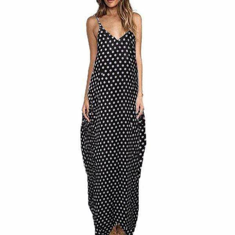 Plus Size Boho Beach Hut Beach | Boho Beach Hut Dresses Polka Dot Loose Maxi Dress